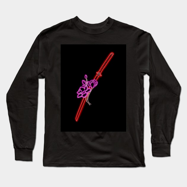 Neon katana Long Sleeve T-Shirt by Sonoyang